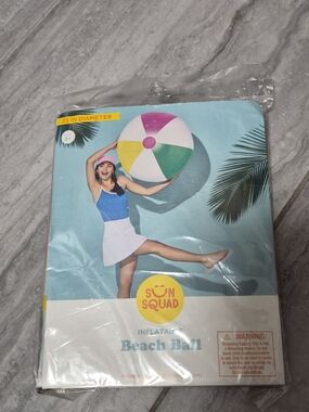 Sun Squad Inflatable  Beach Ball In Pink, White, Green, and Yellow. Size 3+
